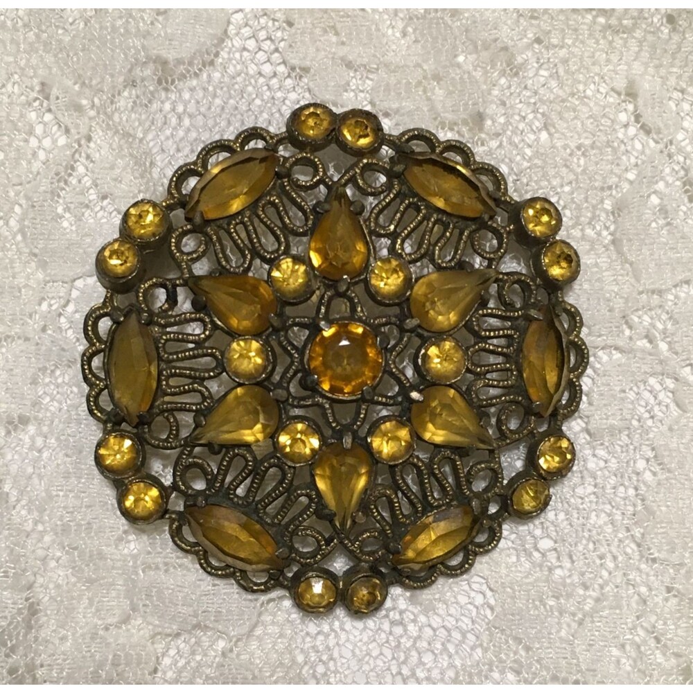 Vintage Art Deco Pot Metal Brooch Filigree Open Back Ornate Missing PIN